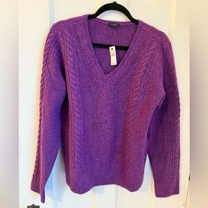 Talbots Purple (Mulberry?) Cable Knit V-Neck Sweater